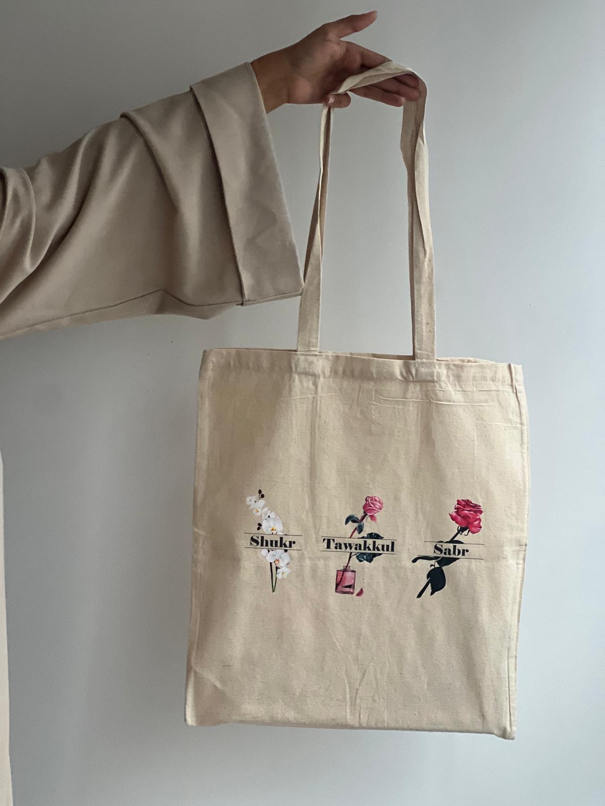 Floral 'Shukr-Tawakkul-Sabr' Tote Bag